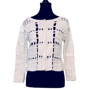Beach Boho Chic Cotton white Jacker Cardigan Per Se Small Knit Open Beach Resort